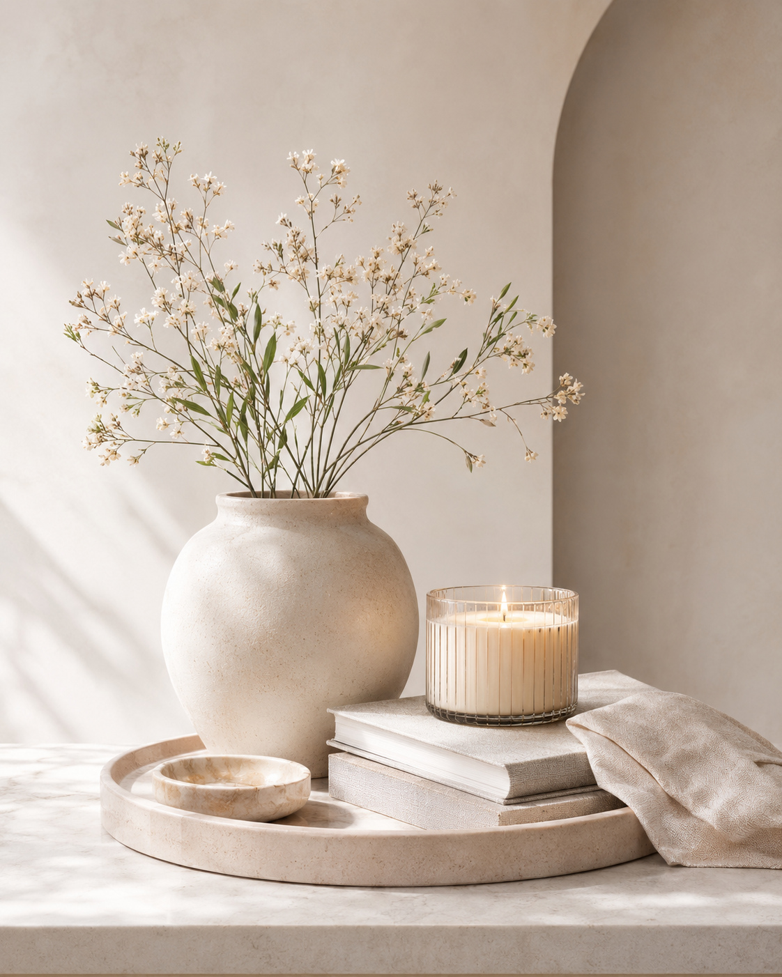 Soft still life with vase and candle