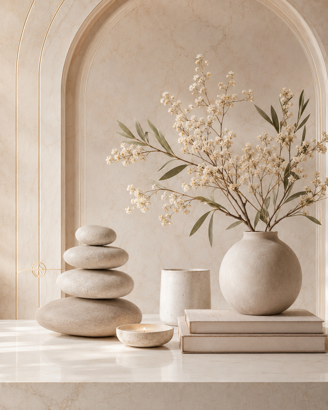 Stacked stones and delicate vase