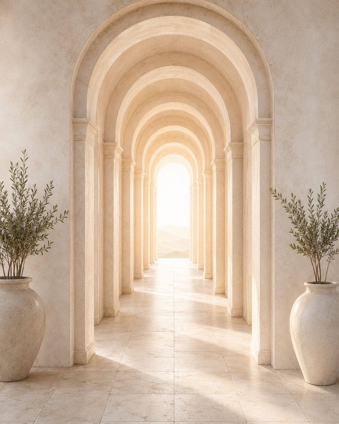 Arched tunnel filled with soft light